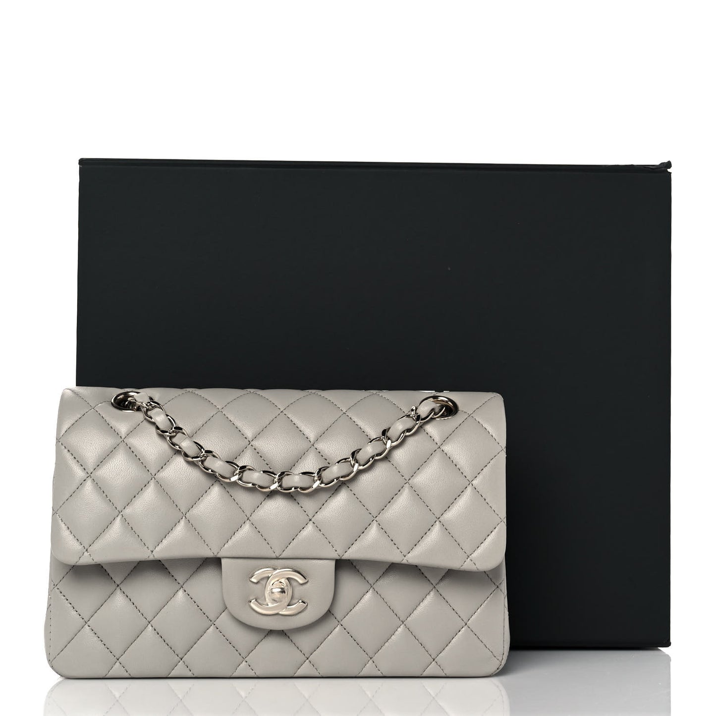Lambskin Quilted Small Double Flap Grey