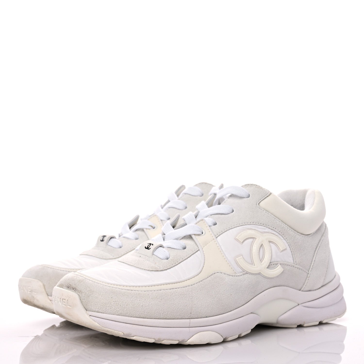 Chanel Suede Calfskin Fabric CC Sneakers 39.5 White 3 of 15