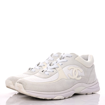 Chanel Suede Calfskin Fabric CC Sneakers 39.5 White 3 of 15