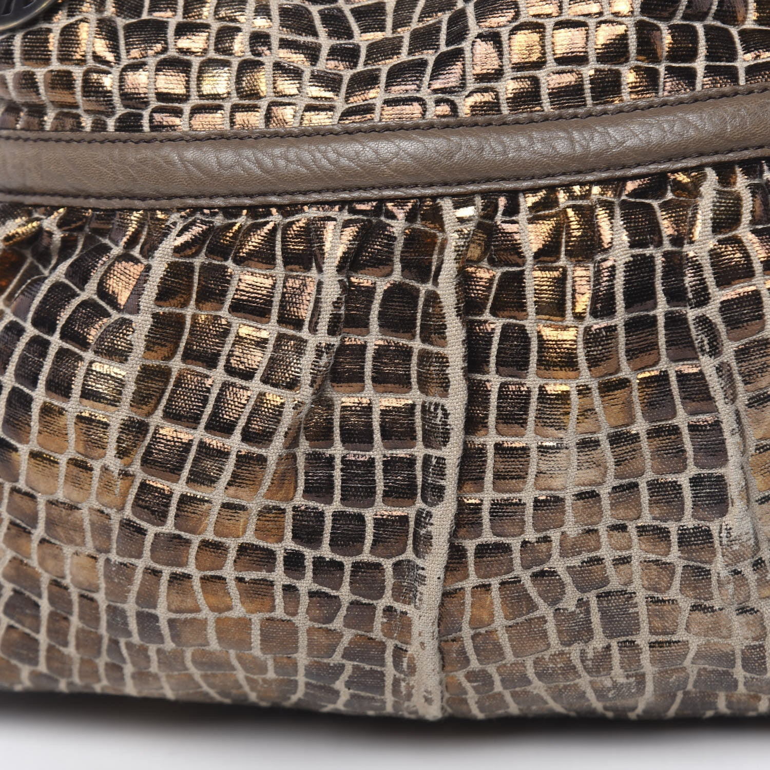 Fendi Metallic Canvas Crocodile Embossed Large Chef Shopper Tote Bronze 12 of 19