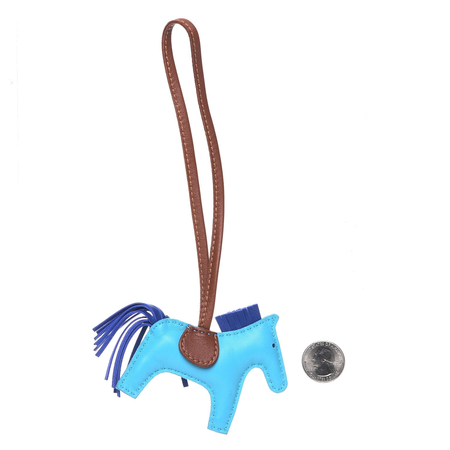 Hermes Milo Lambskin Grigri Rodeo Horse Bag Charm PM Bleu Azteque Bleu Electrique Fauve 2 of 4