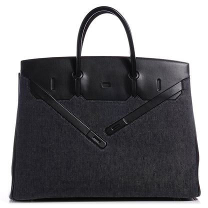 Hermes Evercalf Denim Birkin Shadow 40 Noir Bleu Marine 1 of 8