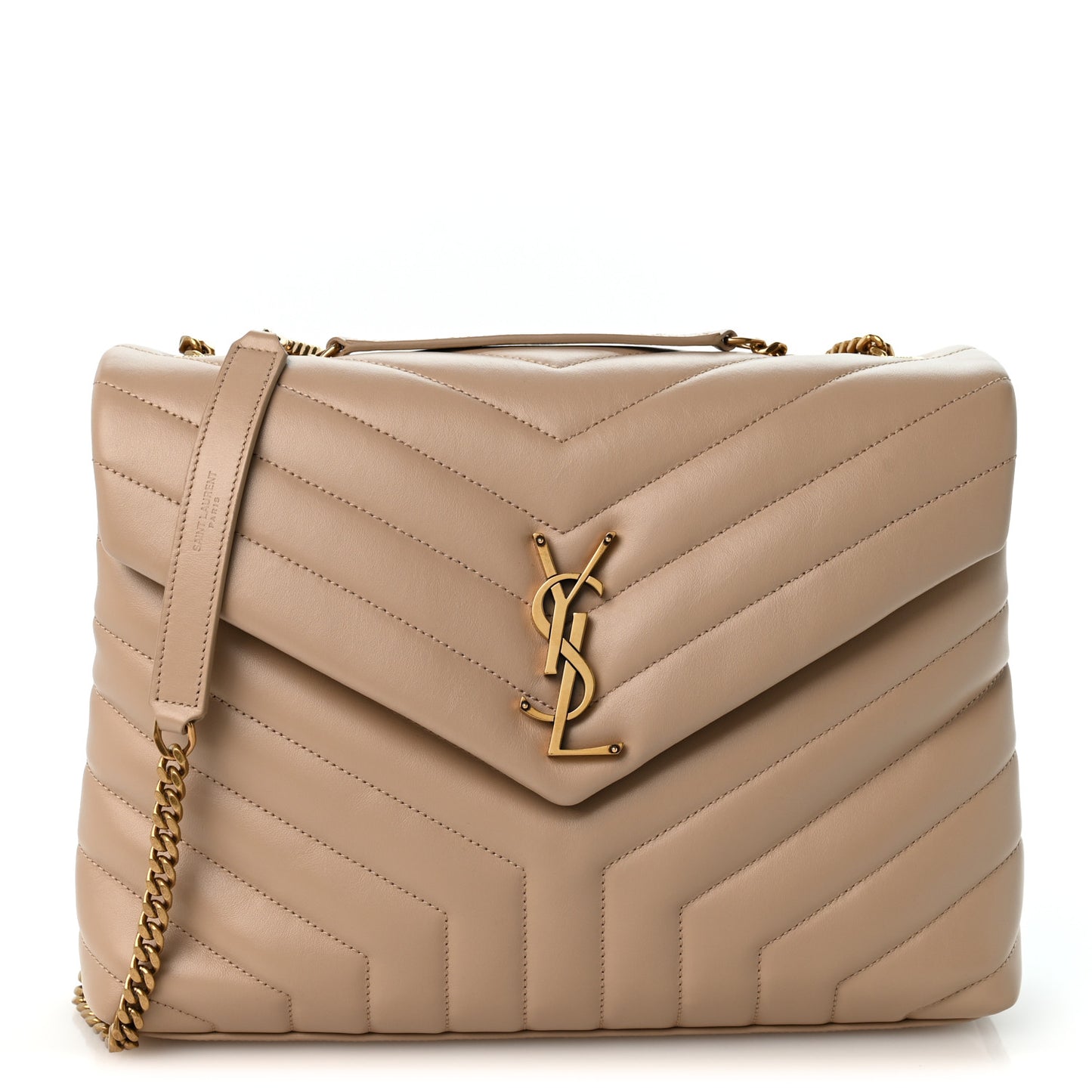 Calfskin Y Quilted Monogram Medium Loulou Chain Satchel Dark Beige