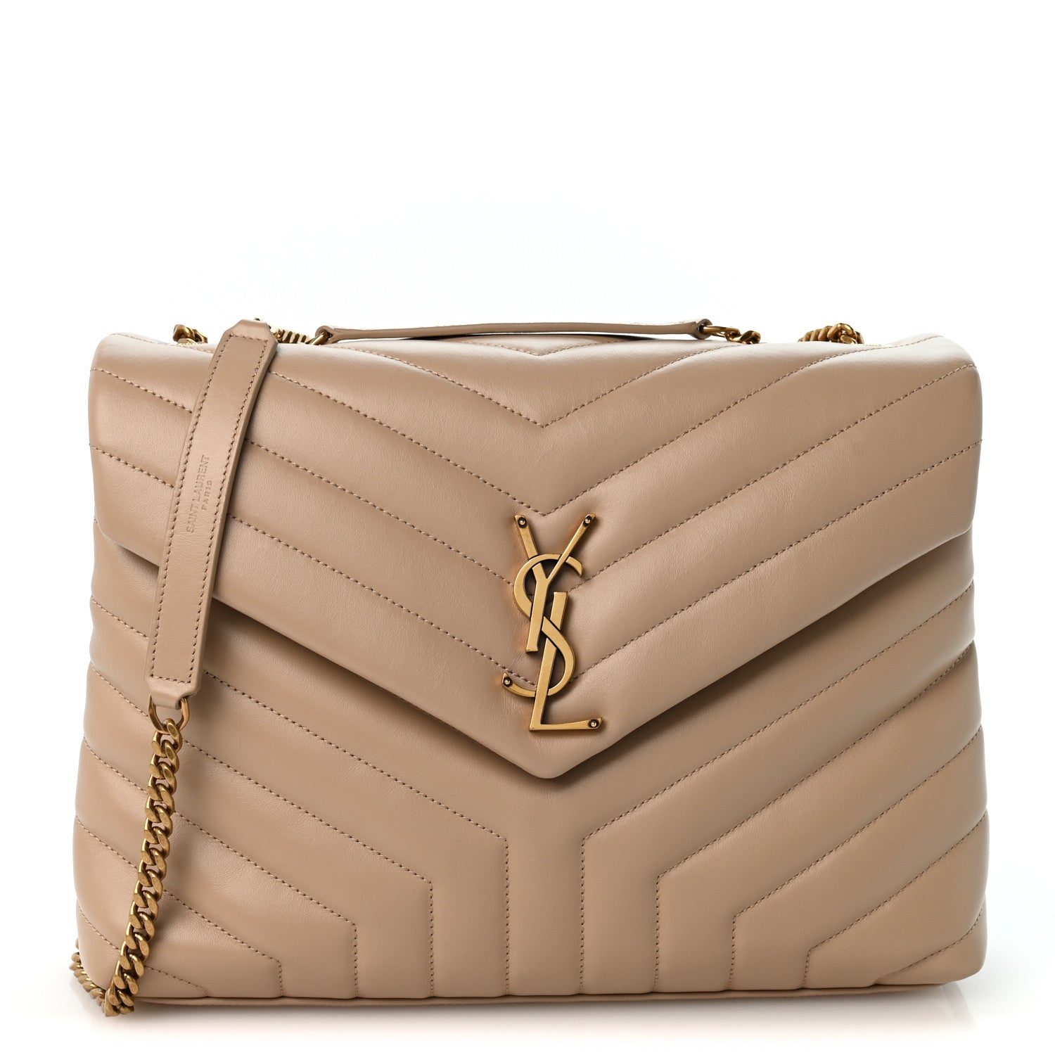 Saint Laurent Calfskin Y Quilted Monogram Medium Loulou Chain Satchel Dark Beige 1 of 10