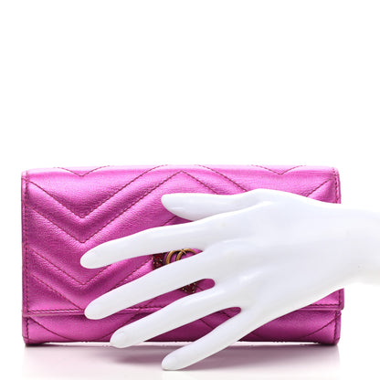 Gucci Metallic Calfskin Matelasse Crystal GG Marmont Continental Wallet Fuchsia 2 of 11