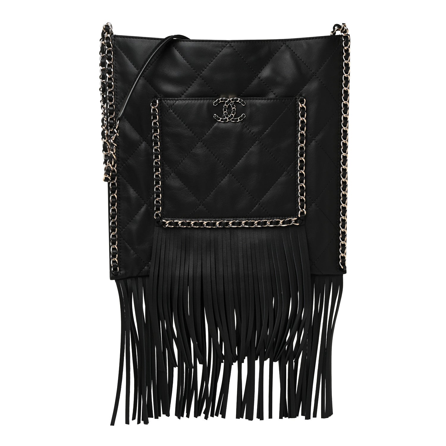 Chanel Calfskin Quilted Fringe Shopping Bag Black 1 of 13