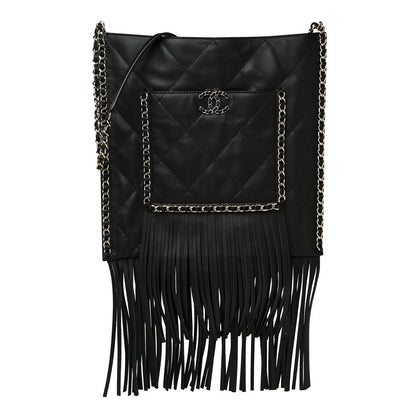 Chanel Calfskin Quilted Fringe Shopping Bag Black 1 of 13