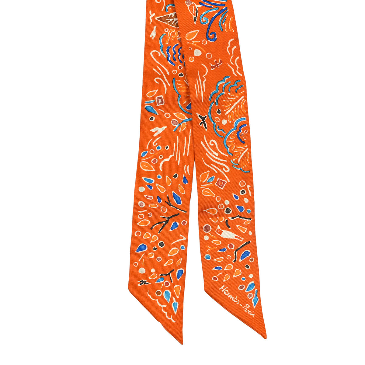 Hermes Silk Isola Di Primavera Twilly Potiron Bleu Tabac 2 of 3