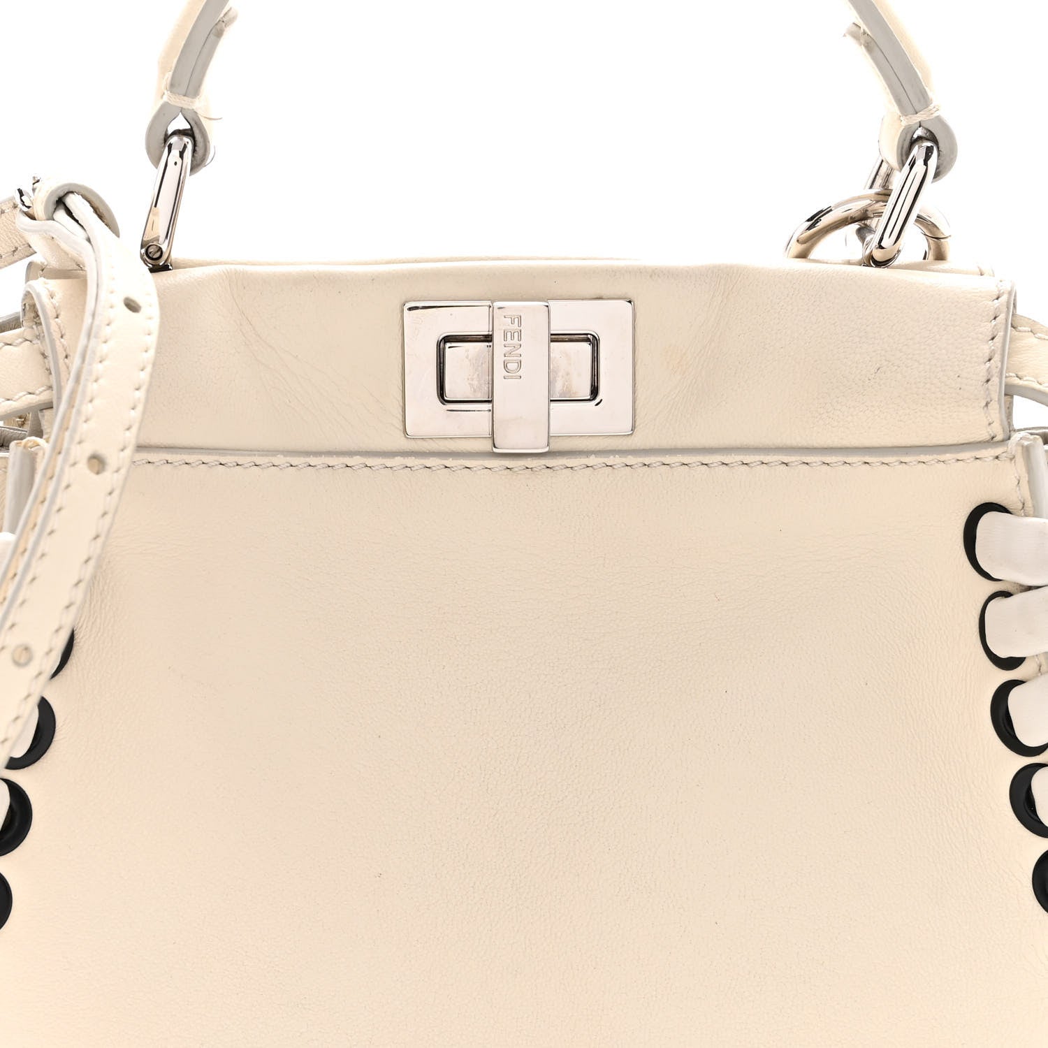 Fendi Nappa Lace Up Mini Peekaboo Iconic Satchel Bianco Carta 8 of 14