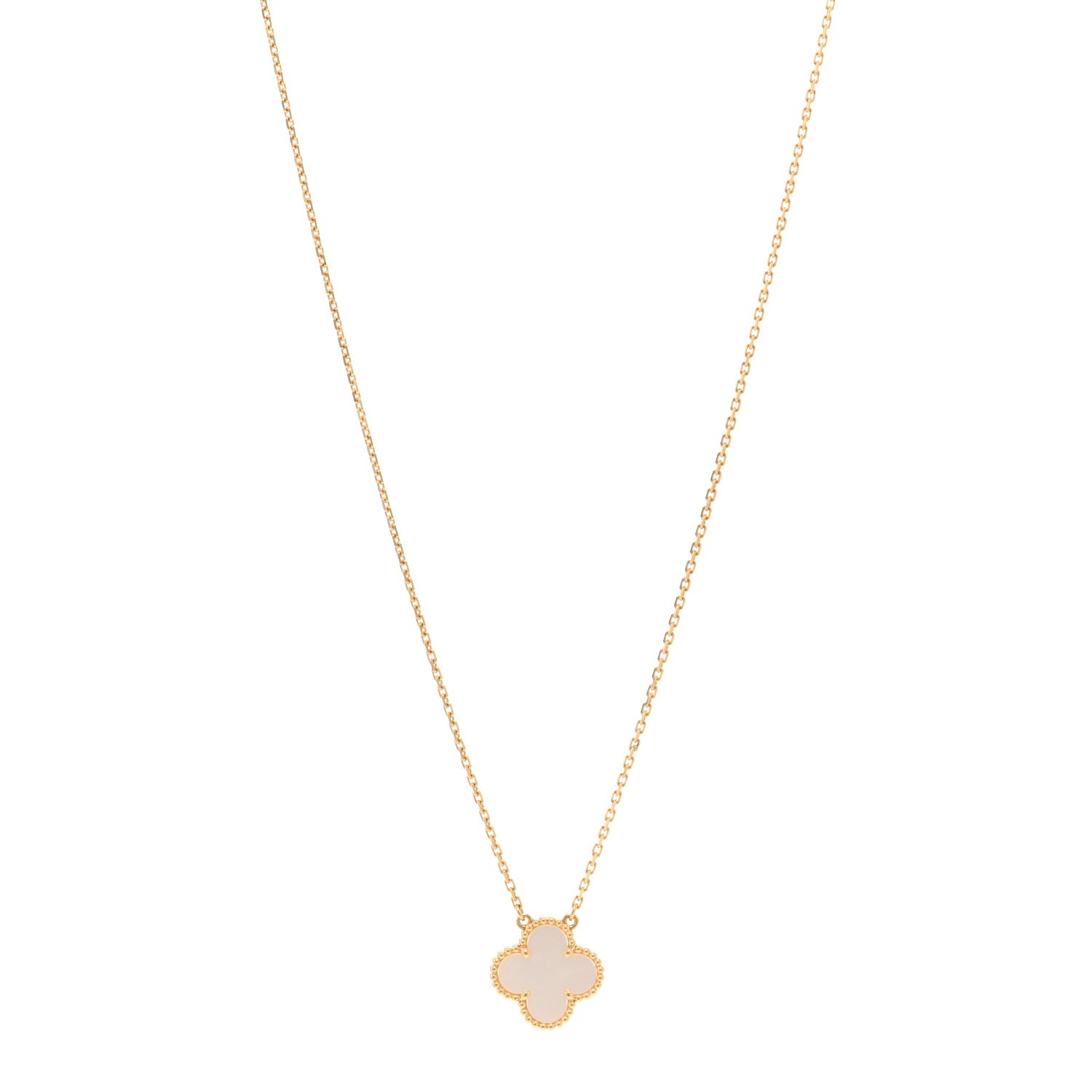 Van Cleef & Arpels 18K Yellow Gold Mother of Pearl Vintage Alhambra Pendant Necklace 1 of 6