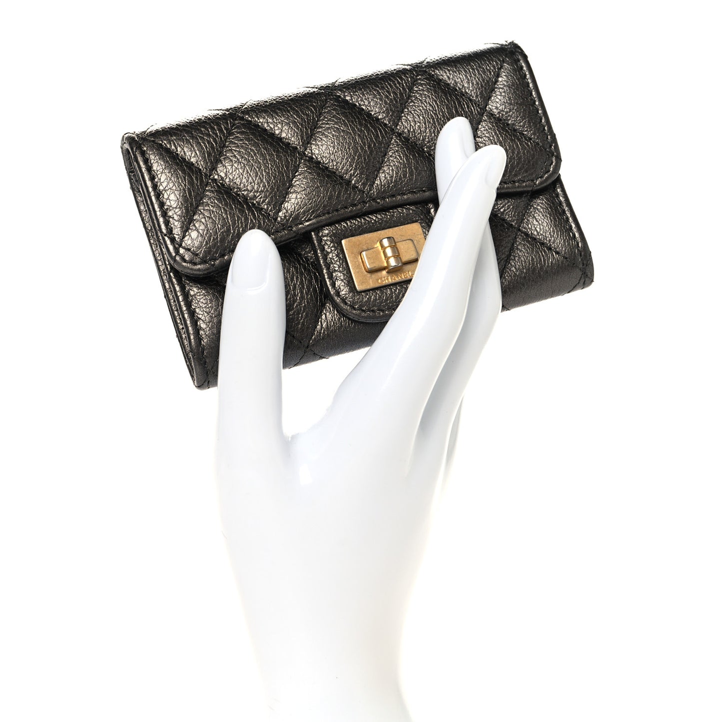 Metallic Calfskin Quilted Reissue Flap Card Holder Charcoal