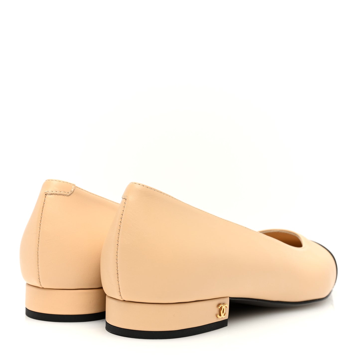 Lambskin Cap Toe CC Uniform Ballerina Flats 38 Beige Black
