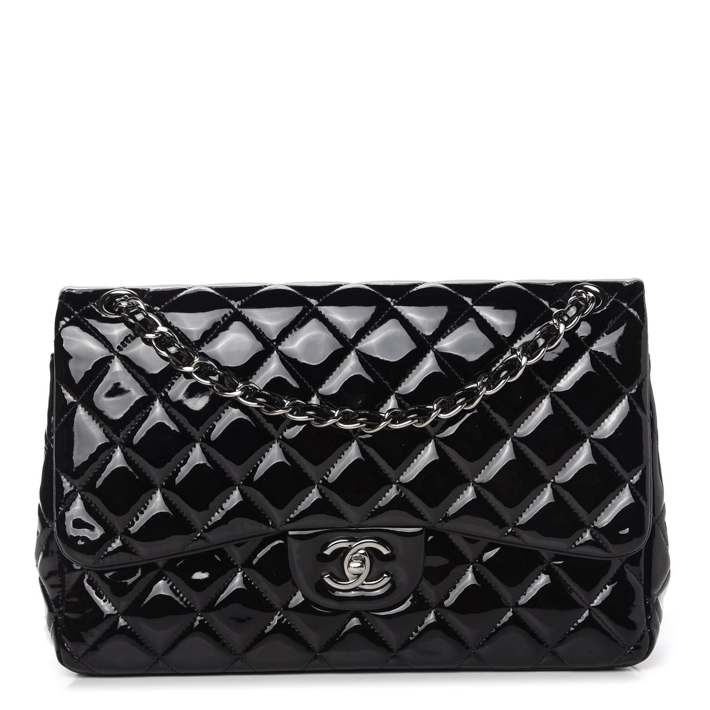 Patent Quilted Jumbo Double Flap Black