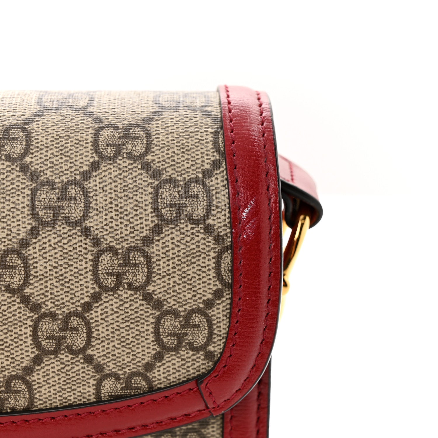Gucci GG Supreme Monogram Azalea Calfskin Horsebit 1955 Shoulder Bag Beige Ebony New Cherry Red 8 of 11