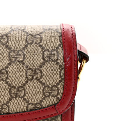 Gucci GG Supreme Monogram Azalea Calfskin Horsebit 1955 Shoulder Bag Beige Ebony New Cherry Red 8 of 11