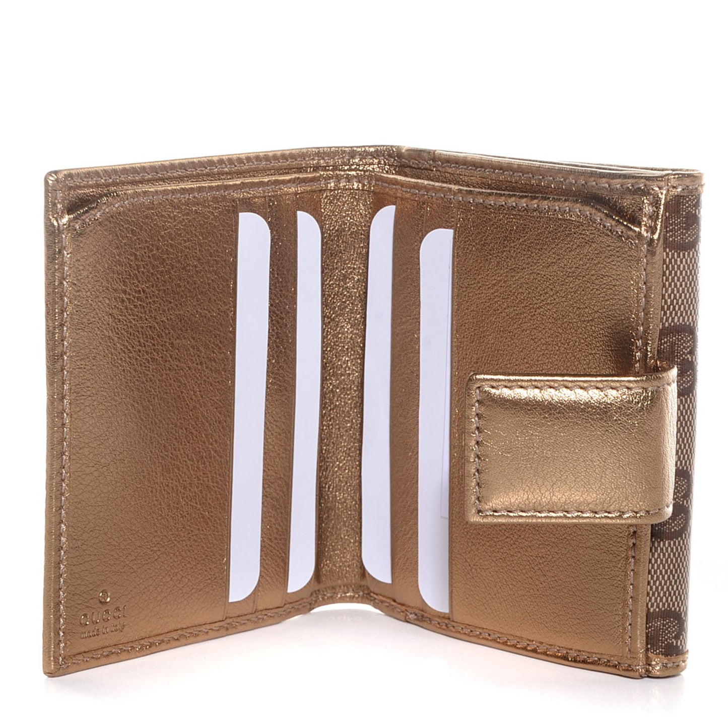 Crystal Monogram Metal Bar French Flap Wallet Gold