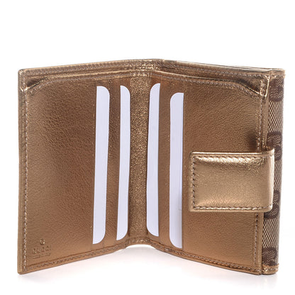 Gucci Crystal Monogram Metal Bar French Flap Wallet Gold 6 of 8