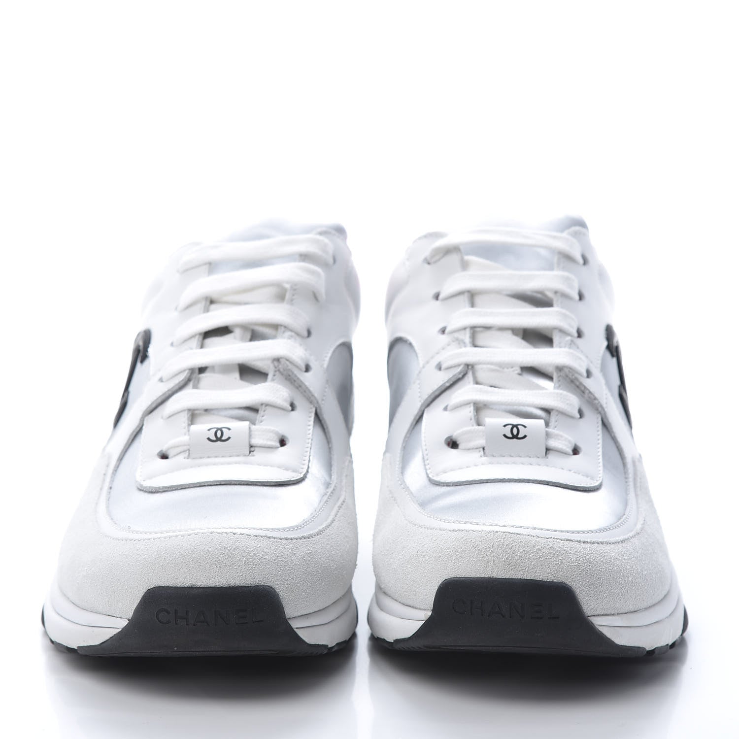 Chanel Calfskin Fabric Sneakers 40 White Silver Fluo Pink 2 of 10