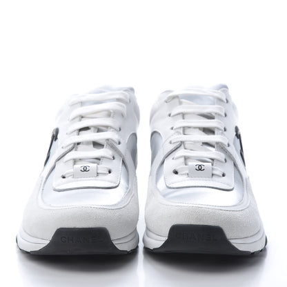 Chanel Calfskin Fabric Sneakers 40 White Silver Fluo Pink 2 of 10