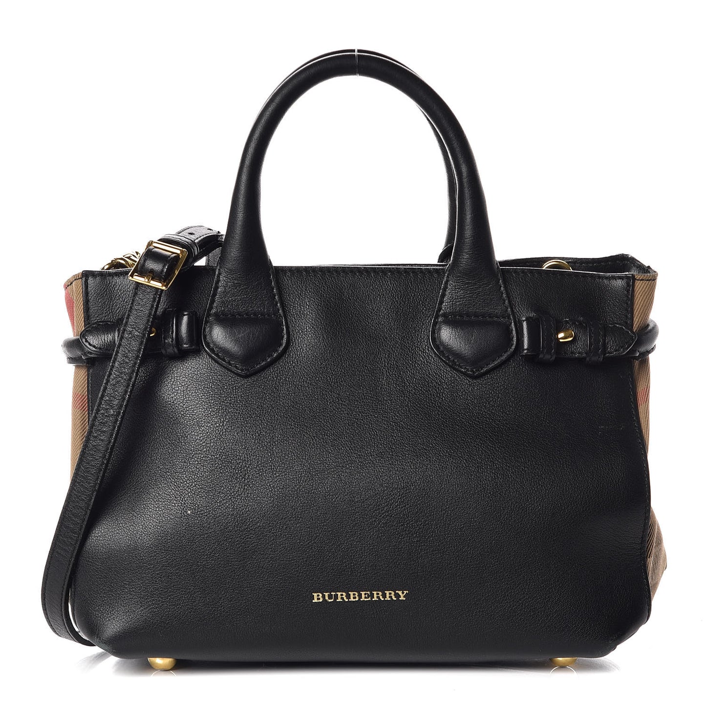 Calfskin House Check Small Banner Tote Black