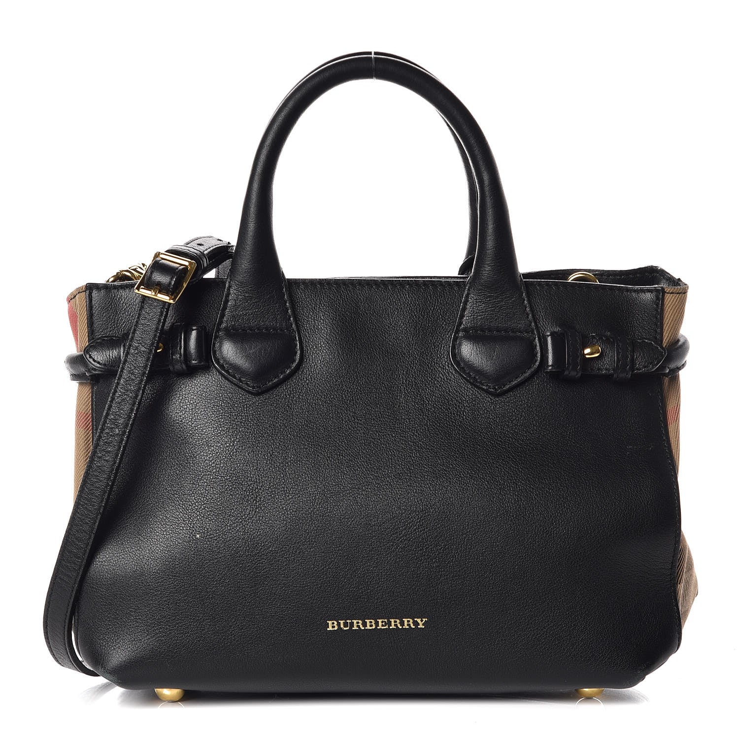 Burberry Calfskin House Check Small Banner Tote Black 1 of 17