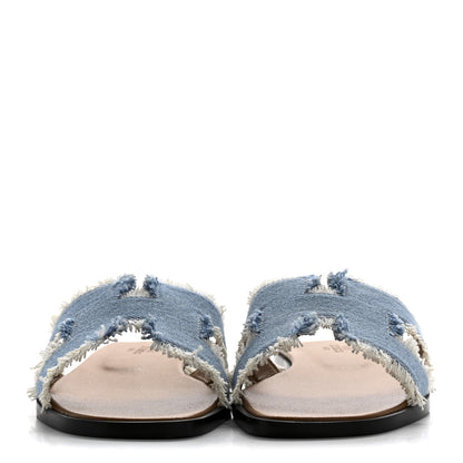 Hermes Denim Oran Fringe Sandals 36 Bleu Clair 3 of 10