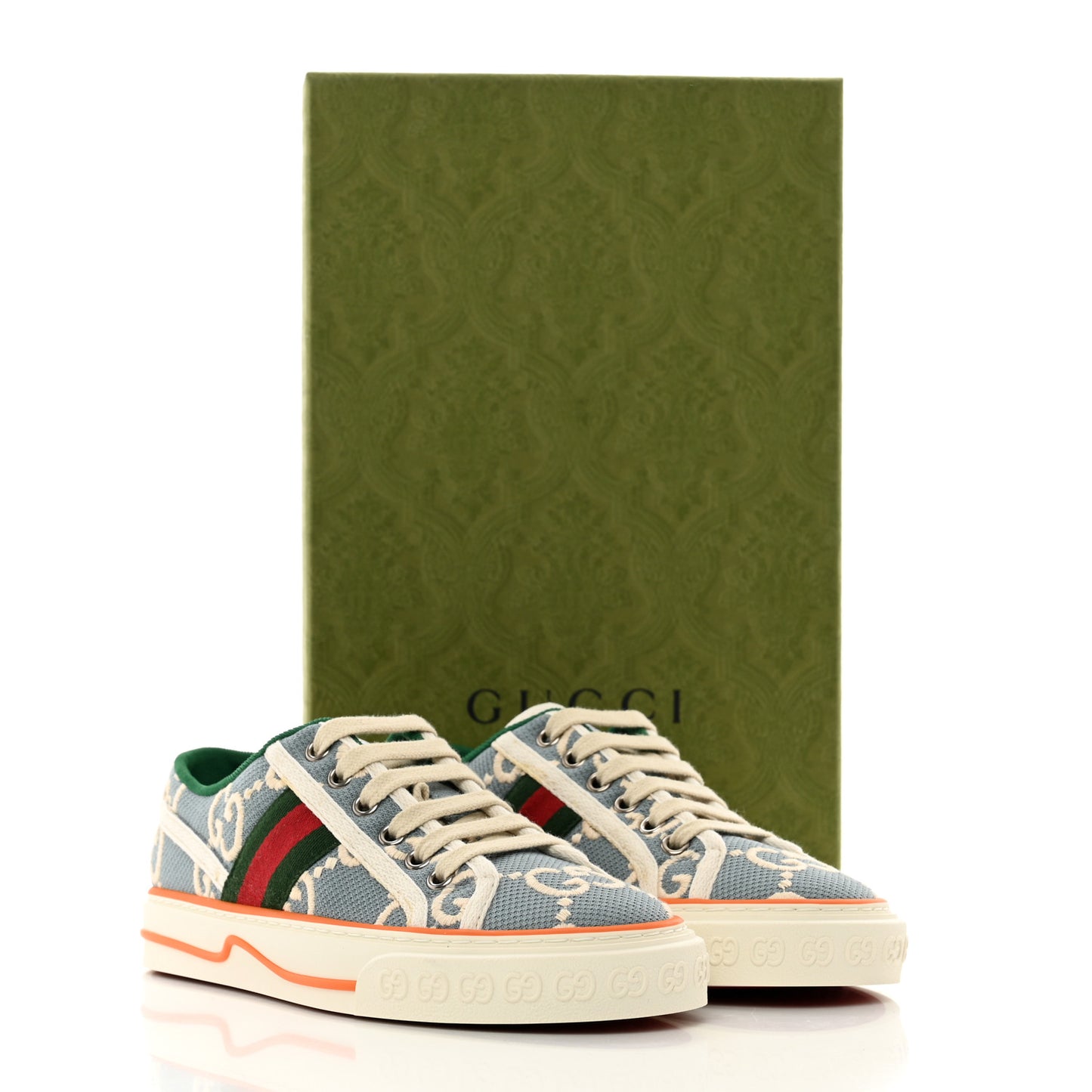 Cotton GG Monogram Web Womens 1977 Tennis Sneakers 35 Philod Ivory Mystic White