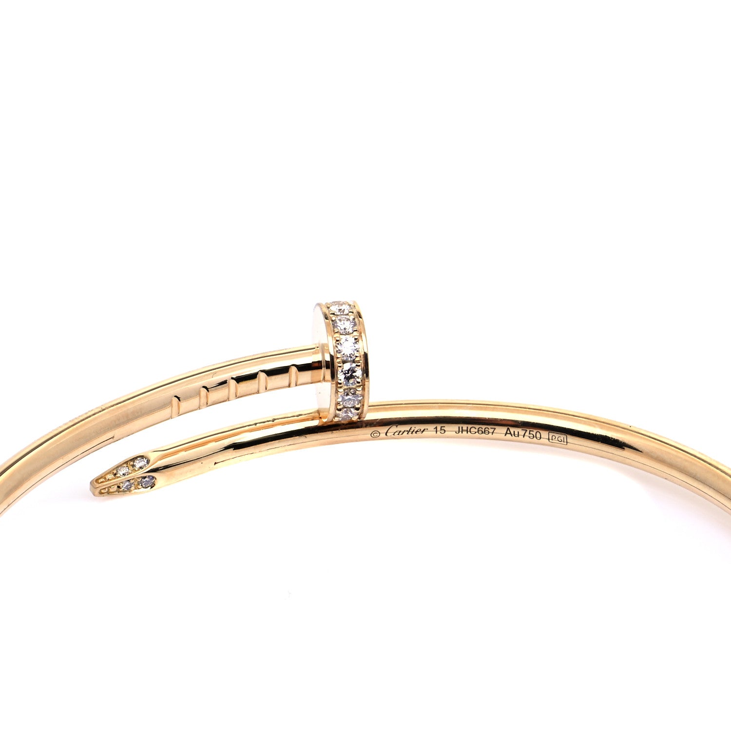Cartier 18K Yellow Gold Diamond Small Juste Un Clou Bracelet 15 4 of 5