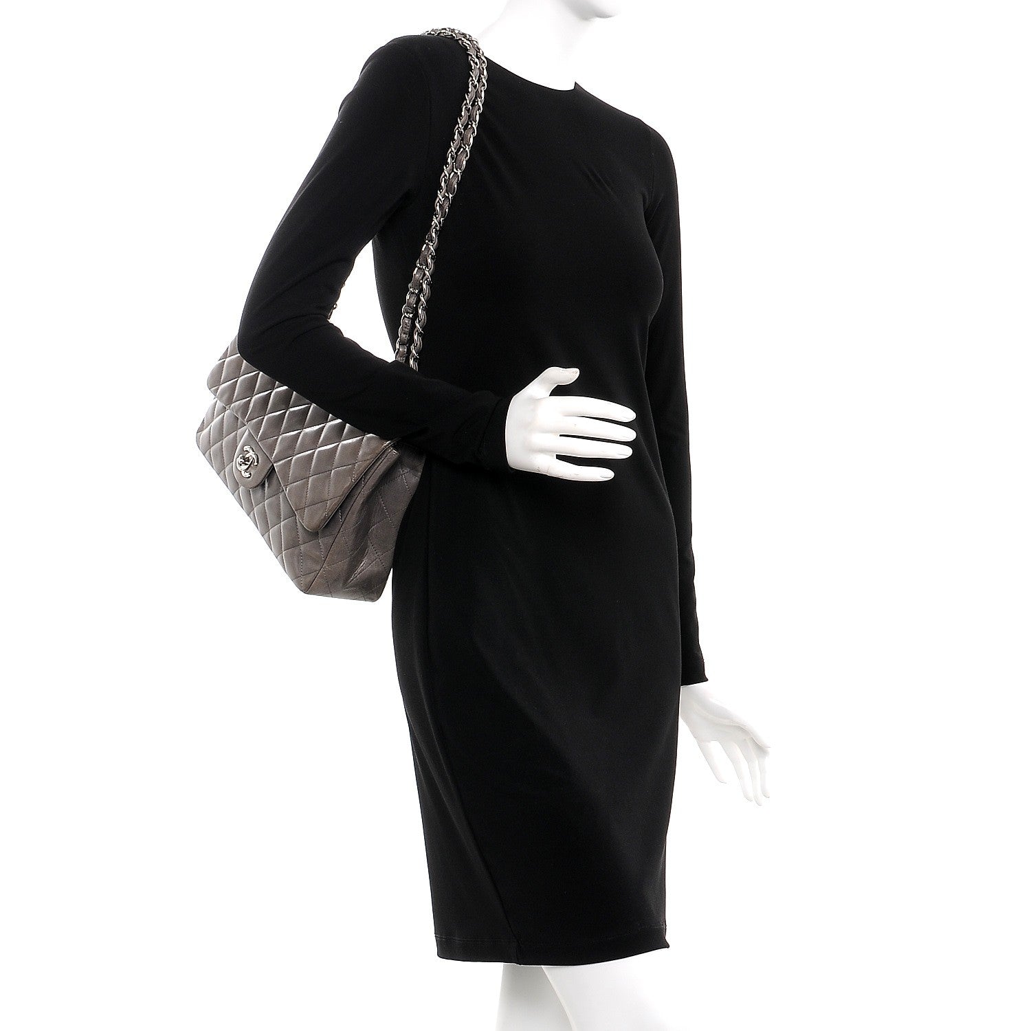 Chanel Lambskin Quilted Jumbo Single Flap Dark Grey 2 of 10