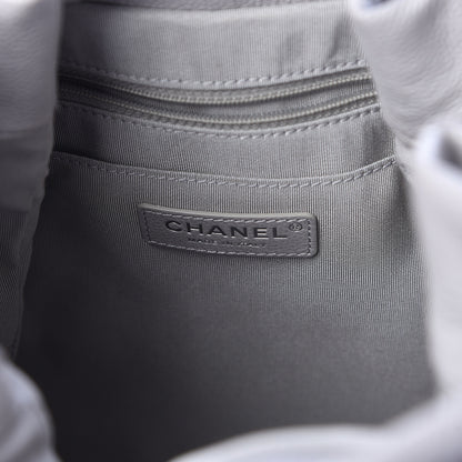 Chanel Grained Calfskin Quilted Medium CC Chain Bucket Drawstring Bag Light Grey 6 of 10