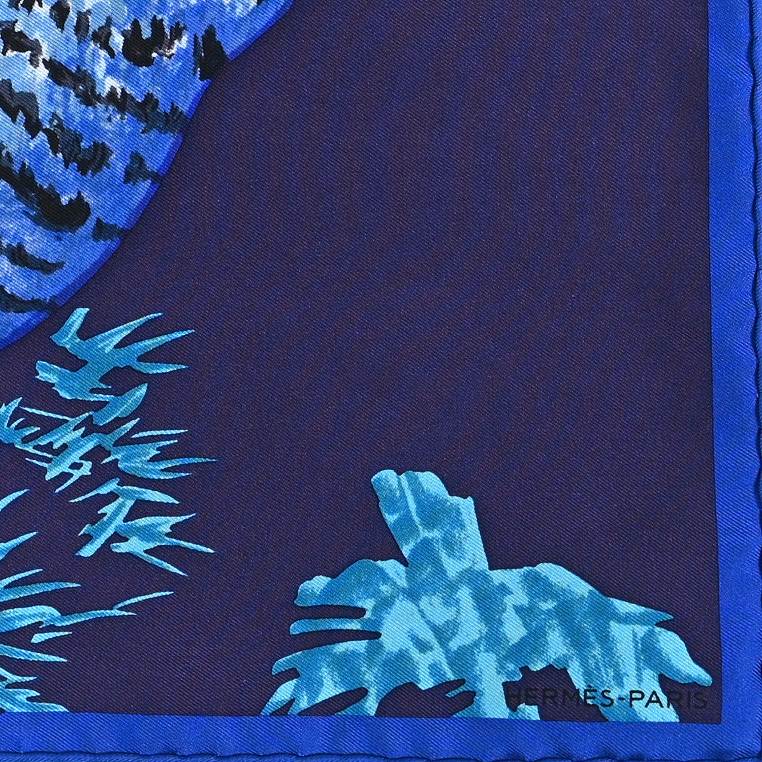 Hermes Silk Les Tigreaux Pocket Square Bleu Klein Encre Turquoise 2 of 4