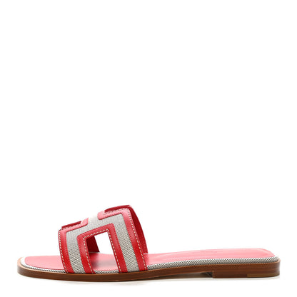 Hermes Canvas Calfskin Oran Sandals 37 Prunoir Rouge A Levre 1 of 9