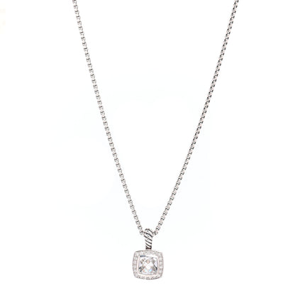 David Yurman Sterling Silver Diamond White Topaz 7mm Petite Albion Pendant Necklace 1 of 5