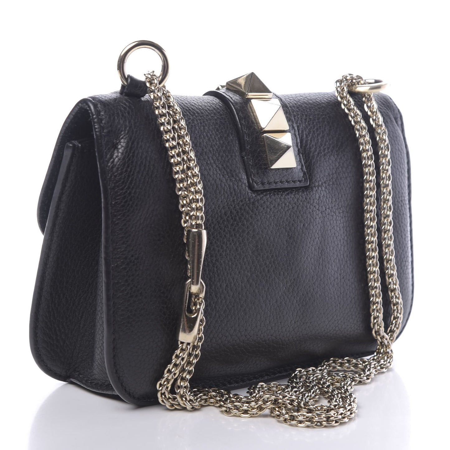 Grained Calfskin Small Glam Lock Rockstud Flap Black