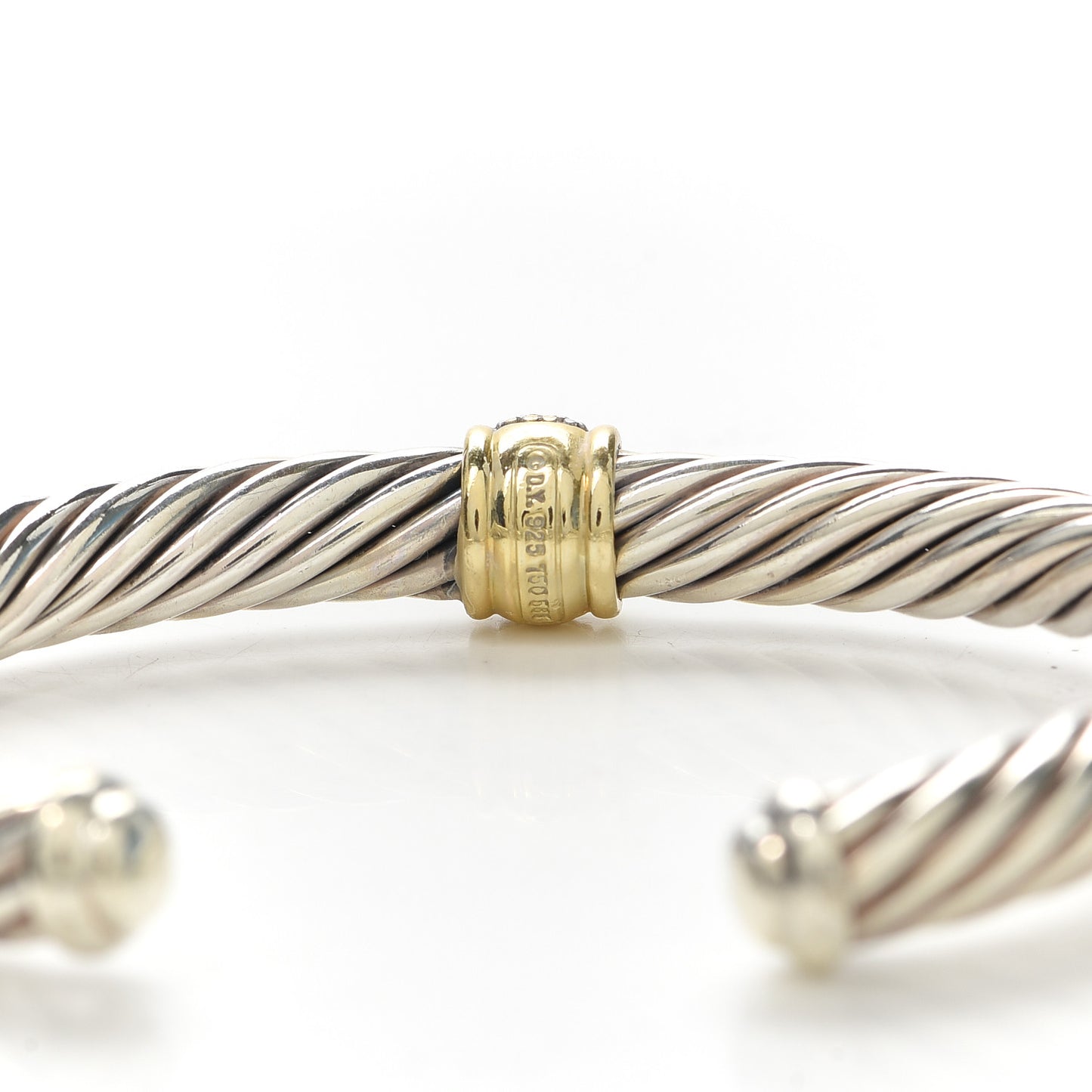 Sterling Silver 18K Yellow Gold Diamond 7mm Cable Classics Station Bracelet