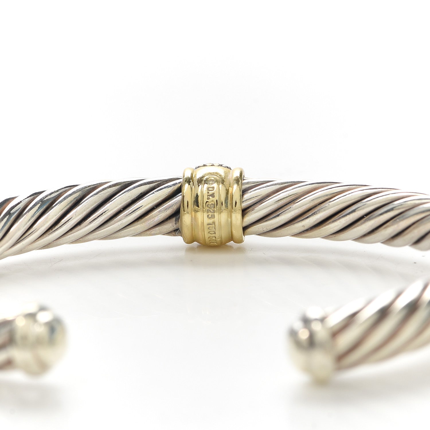 David Yurman Sterling Silver 18K Yellow Gold Diamond 7mm Cable Classics Station Bracelet 6 of 6