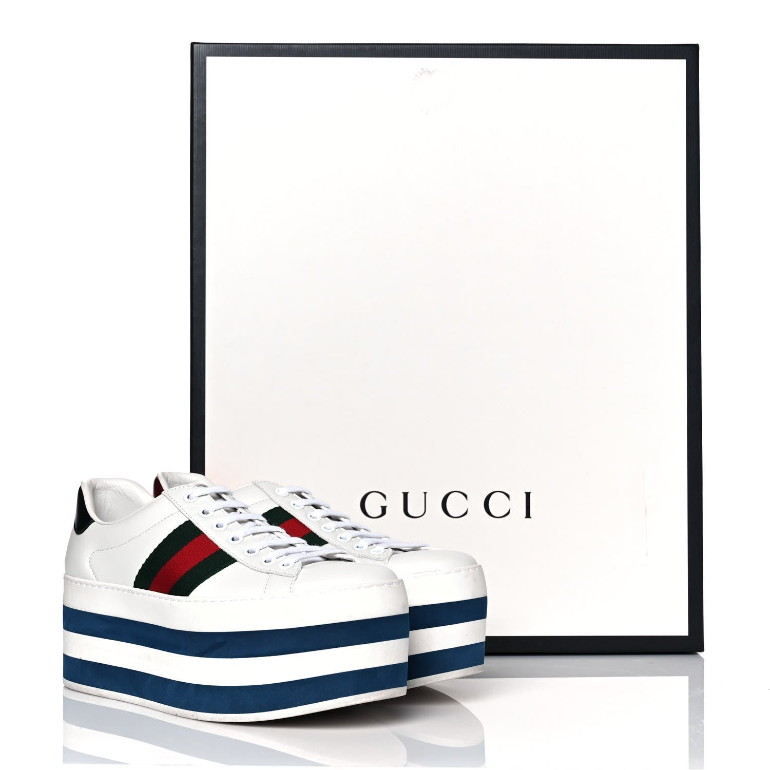 Gucci Calfskin Peggy Platform Sneakers 5.5 Blue White 10 of 10