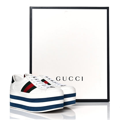 Gucci Calfskin Peggy Platform Sneakers 5.5 Blue White 10 of 10