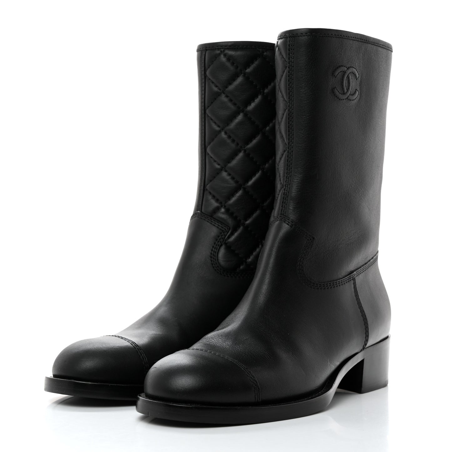 Calfskin Quilted CC Boots 41 Black