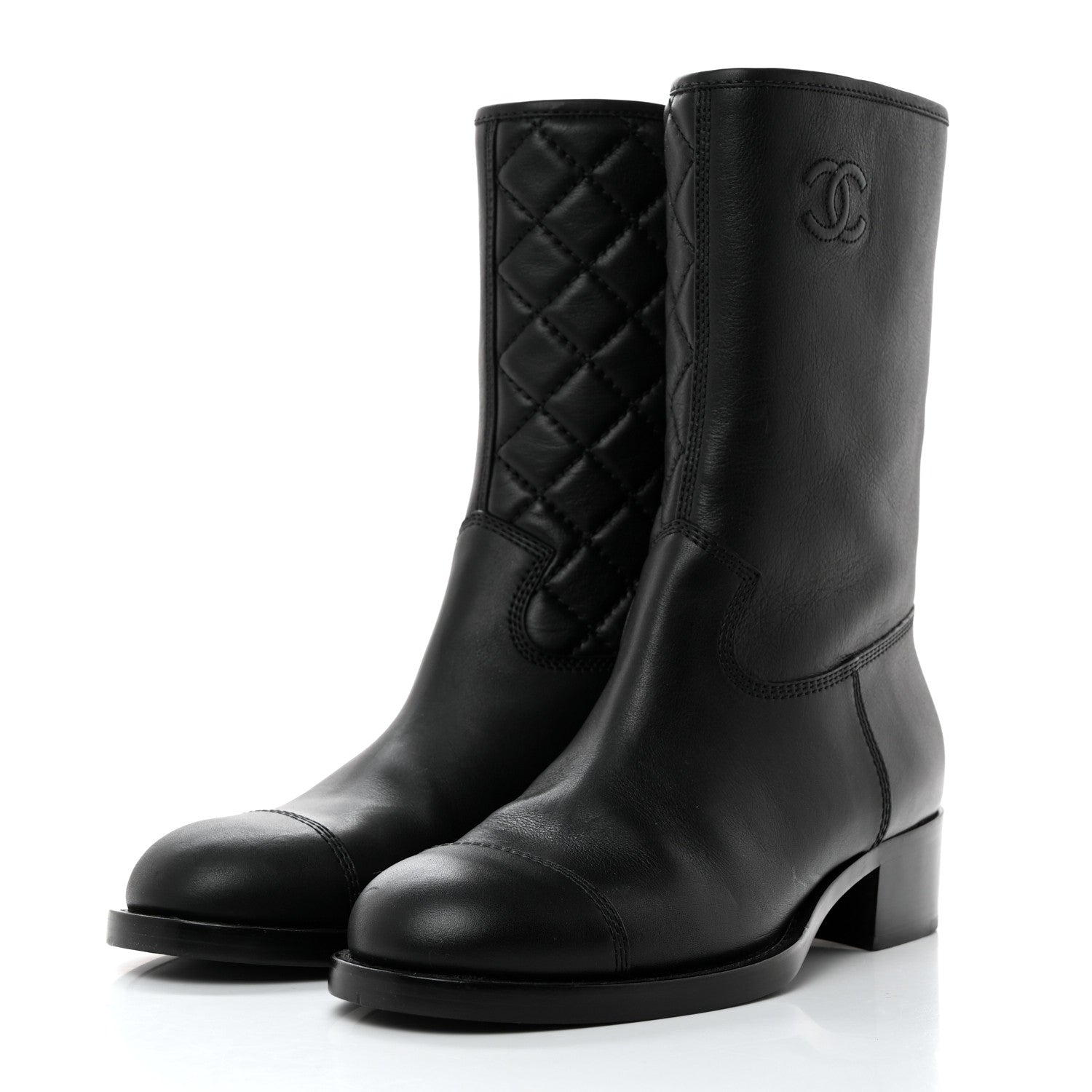 Chanel Calfskin Quilted CC Boots 41 Black 3 of 8