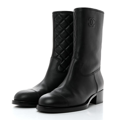 Chanel Calfskin Quilted CC Boots 41 Black 3 of 8