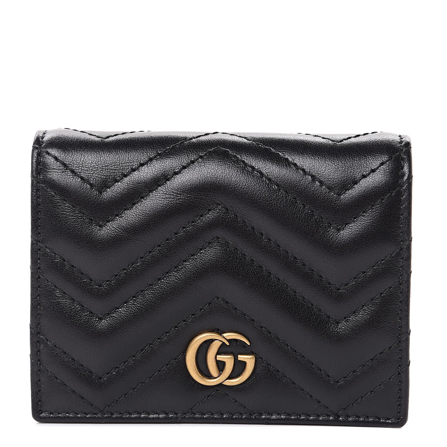 Gucci Calfskin Matelasse GG Marmont Card Case Wallet Black 1 of 7