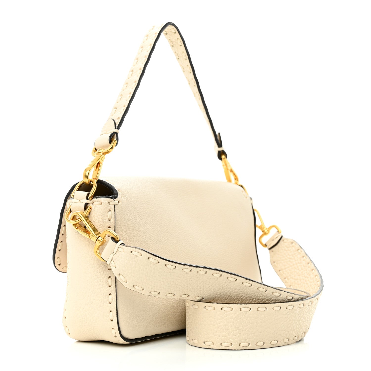 Fendi Cuoio Roma Sellerissima Nappa Sintetica Tape Stitch Baguette Latte 3 of 10