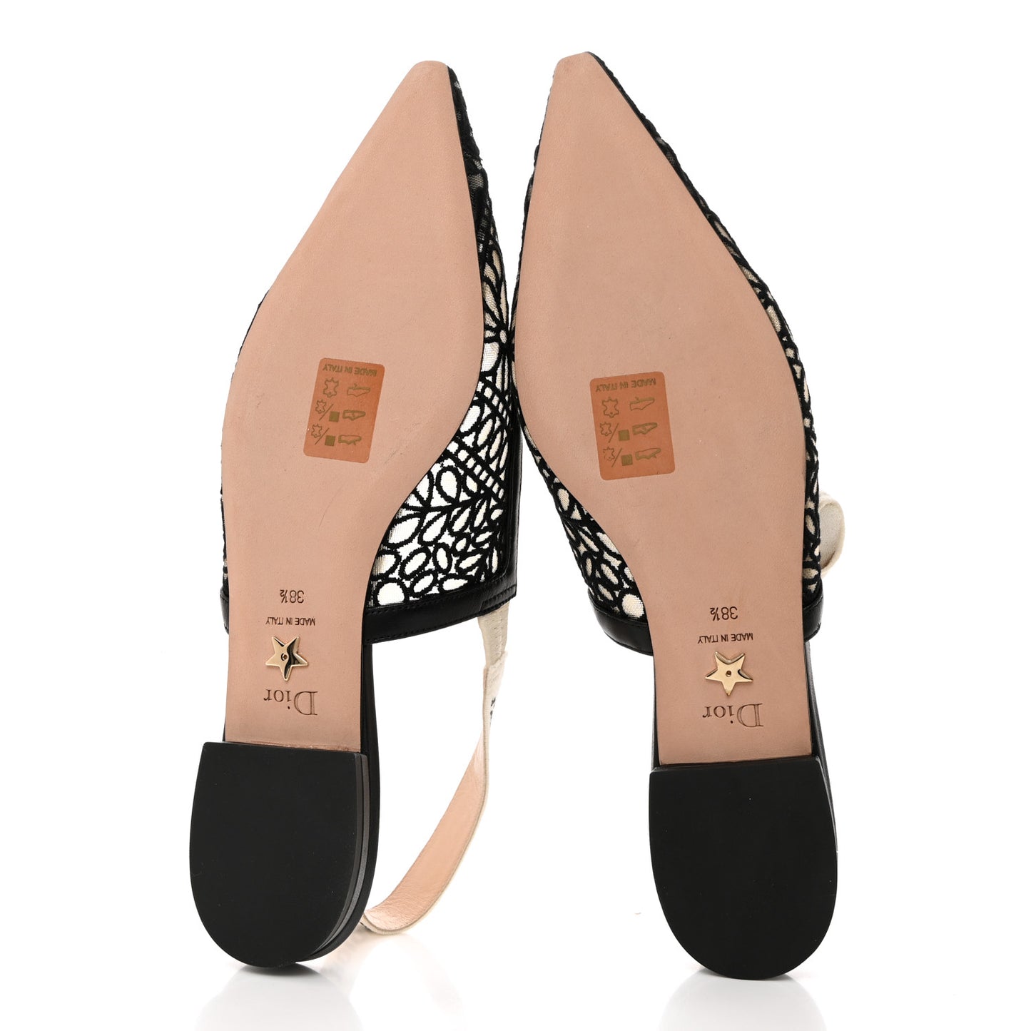 Fabric Ribbon Lace Embroidered J'Adior Slingback Flats 38.5 Black
