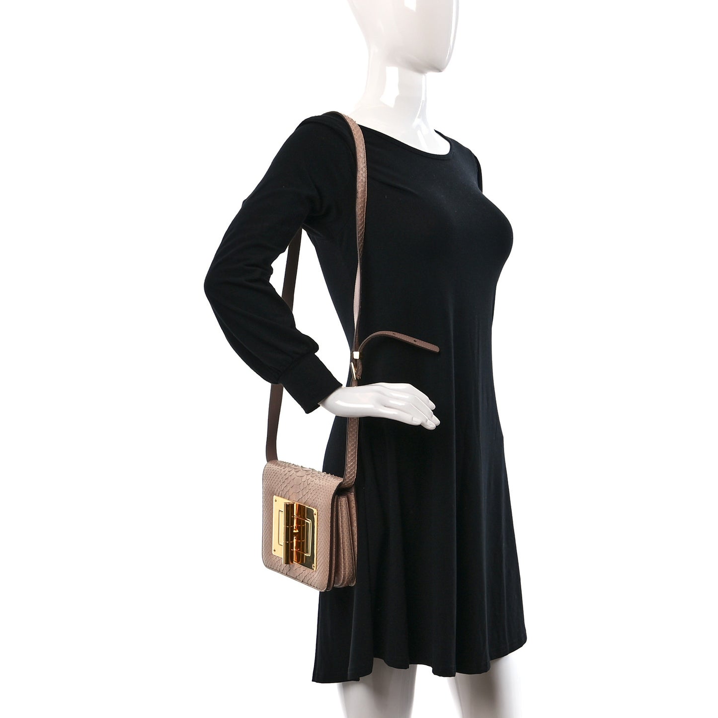 Snakeskin Medium Natalia Shoulder Bag Beige