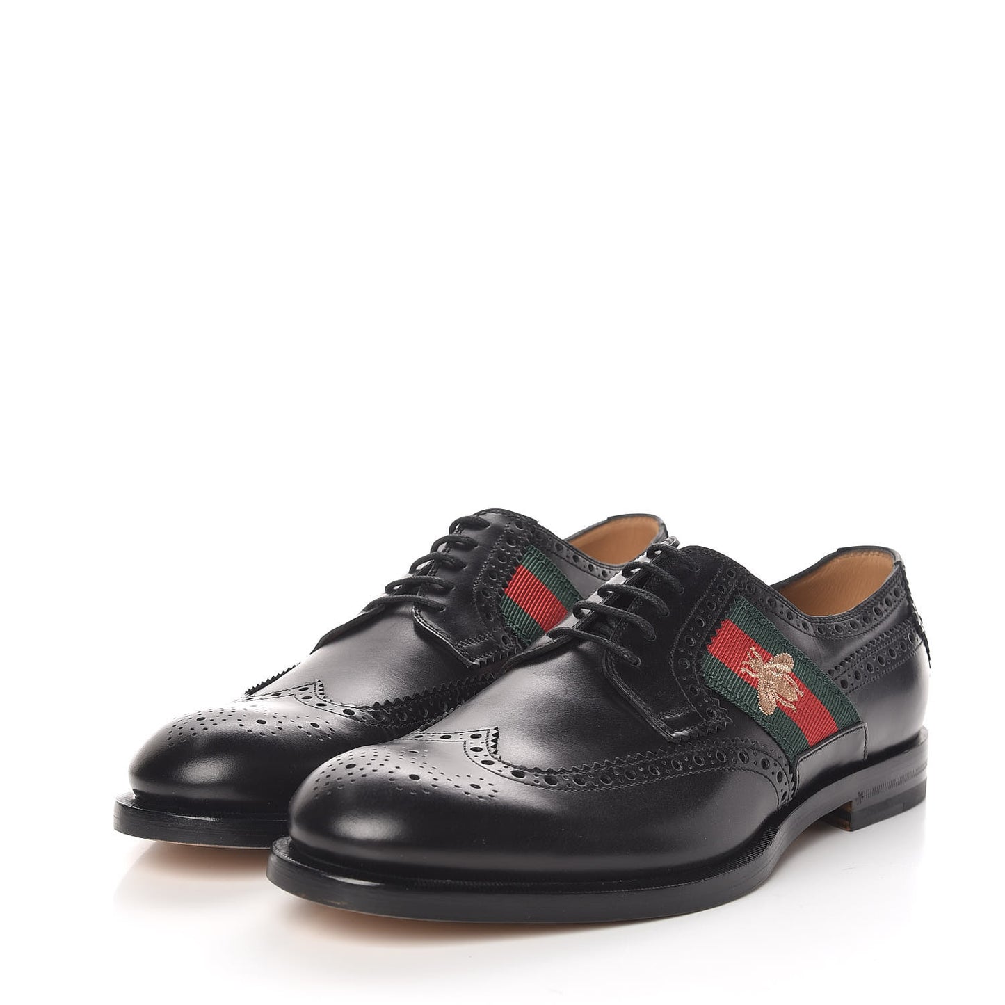 Calfskin Web Bee Embroidered Mens Wingtip Derby Loafers 7.5 Black