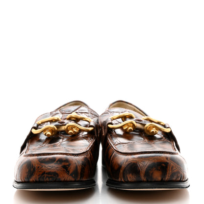Bottega Veneta Calfskin Crocodile Embossed Monsieur Croco Bit Loafers 38 Barrel 2 of 8