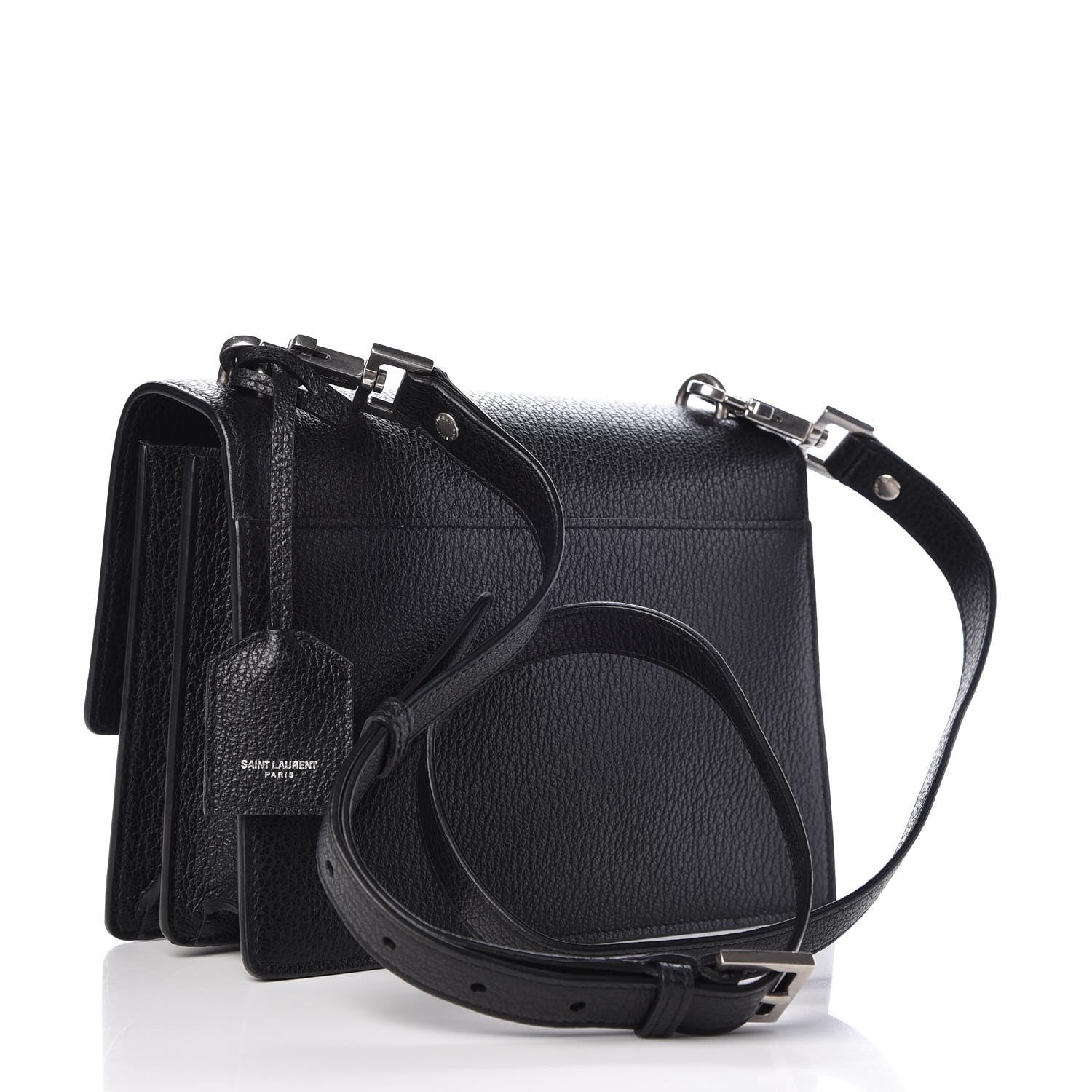 Saint Laurent Grained Calfskin Medium Monogram Sunset Satchel Black 3 of 7