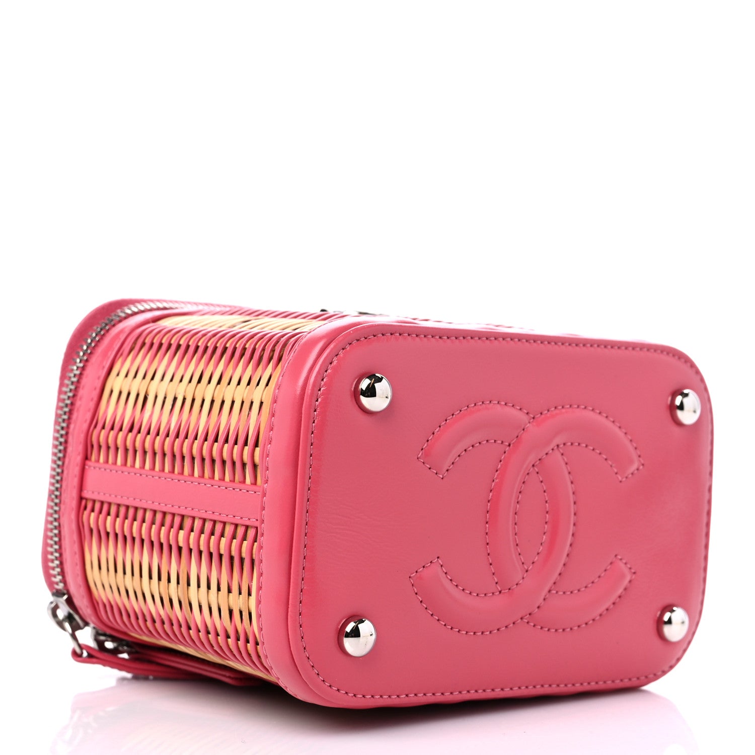 Chanel Calfskin Raffia Small Take Away Vanity Case Bag Pink Beige 3 of 9