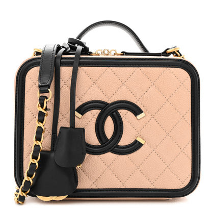 Chanel Caviar Quilted Medium CC Filigree Vanity Case Beige Black 1 of 12